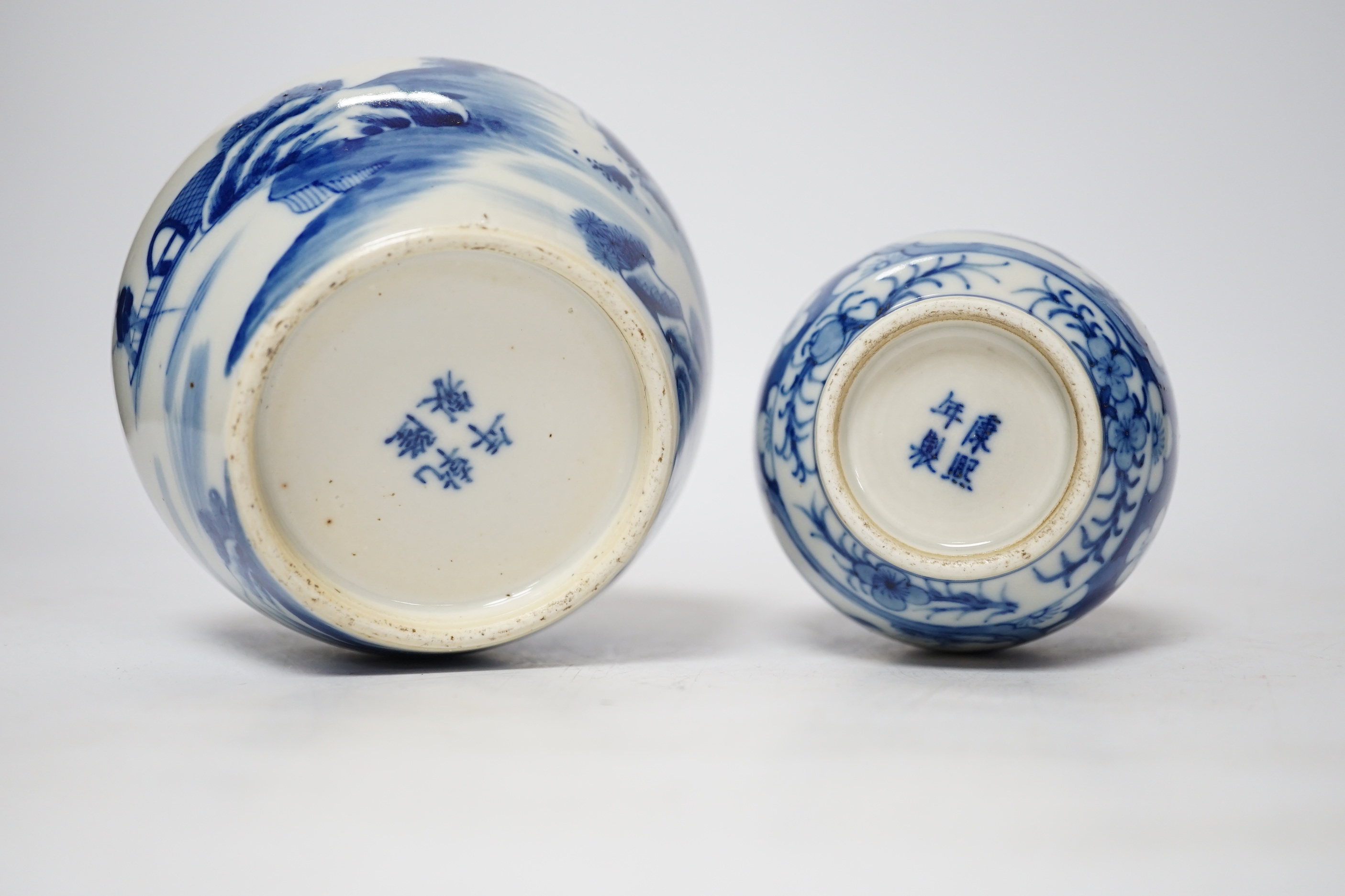Two Chinese blue and white bottle vases, tallest 17cm
